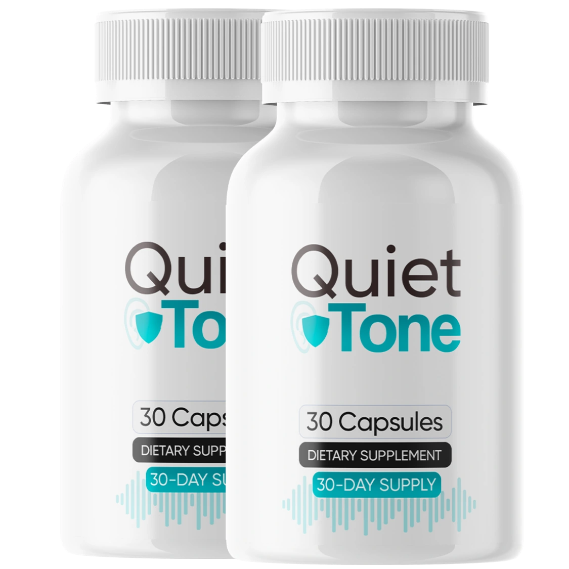 QuietTone capsule bottles shown together, available in 1, 3 and 6-bottle packages